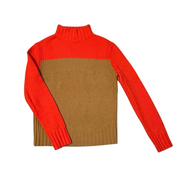 J. Crew Colorblock Mockneck Wool Blend Sweater Orange/Red Tan Small #1740 - Picture 2 of 8